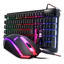 Kit Teclado Gamer Semi Mecanico, USB, RGB, 3200DPI, PC