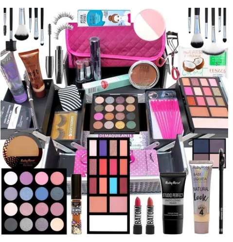 Maleta Maquiagem Completa Ruby Rose Kit Macrilan Pinceis Pó