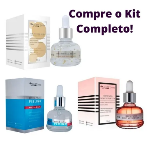 Kit C/3 Serum Facial Peeling Rosa Mosqueta Caviar Vitaminico