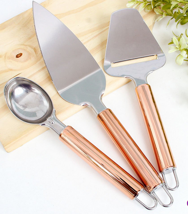 Kit 3 Utensílios Rose God Espátula + Colher De Sorvete + Plaina